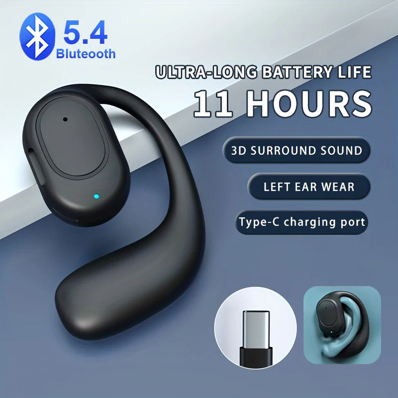 Bluetooth 5.4 Earphones Ear Clip Bluetooth Headphones Sports Wireless Earbud with Microphone HiFi Stereo Headset for Huawei - Stereotech