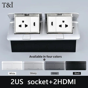EU Floor Socket Hidden Desktop Socket with USB HDMI TV Cabinet Electrical Outlet Recessed Power Strip Table Socket 120x220mm