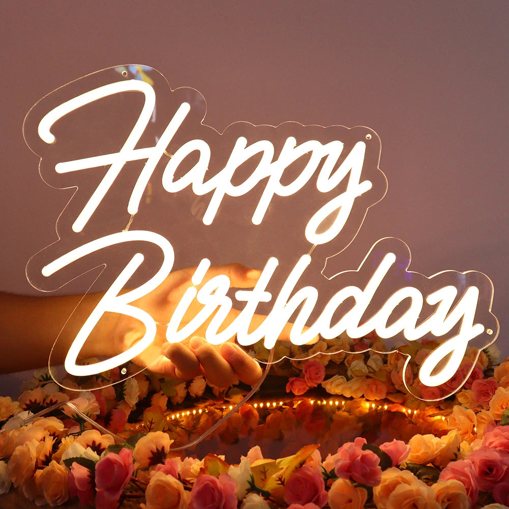 Kelly Led Neon Signs Happy Birthday USB Powered Neon Lights For Birthday Party Bedroom Living Room Wall Decor Gifts Neon Signs