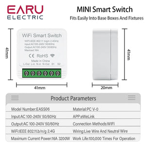 eWeLink 16A 2 Way Mini WiFi Smart Switch Breaker Module Voice Wireless Control for Smart Home eWeLink App Alexa Google Home - Stereotech