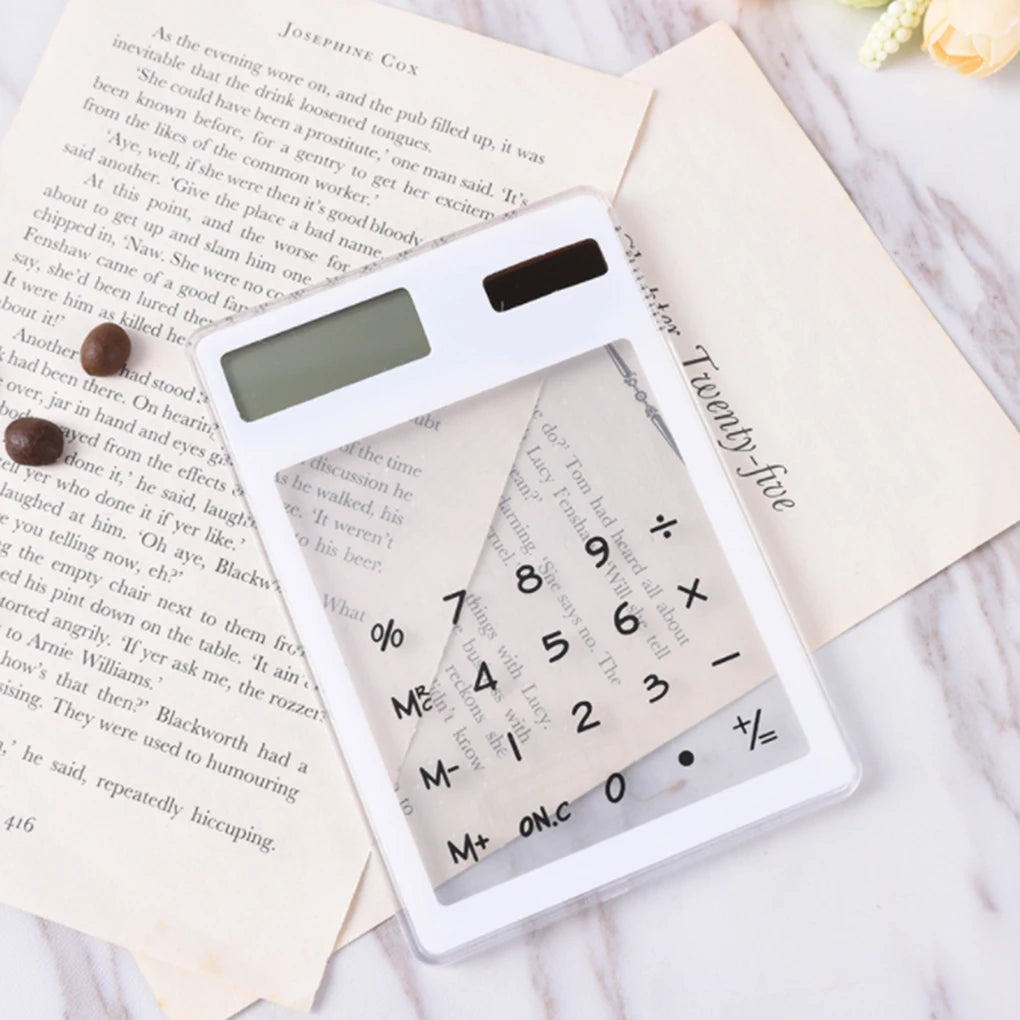 8 Digit Touch Screen Ultra slim Transparent Solar Stationery Clear Scientific Calculator use for Student School Office - Stereotech