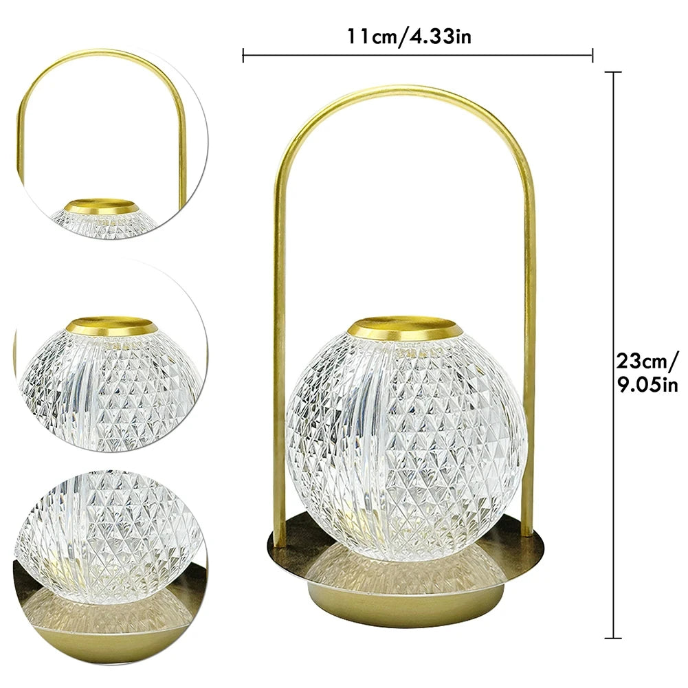 Vintage Crystal Ball Table Lamp Touch Night Lamp USB Rechargeable For Bedroom Bedside Decorative Atmosphere Acrylic Night Lights