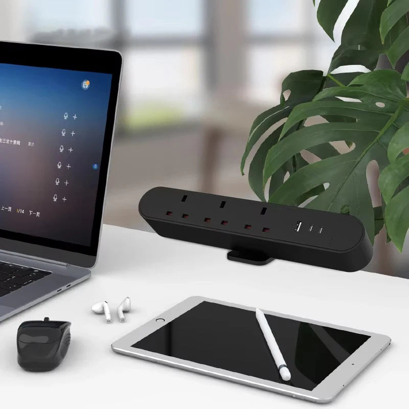 Melery Tablet Socket Power Strip UK Electrical Plug Outlets Sockets USB Type-C Port Clamp on Conference Home Office Desk Kitchen