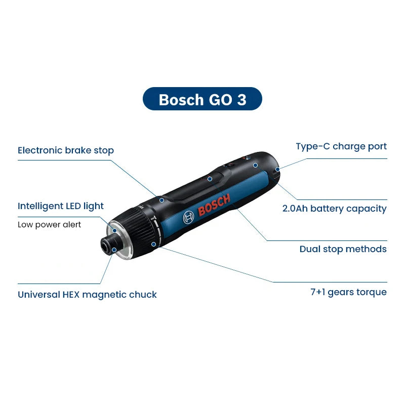 Bosch GO3 Professional Cordless Electric Screwdriver 3.6V Rechargeable Mini Hand Drill Screw Driver Multi-Function Power Tools