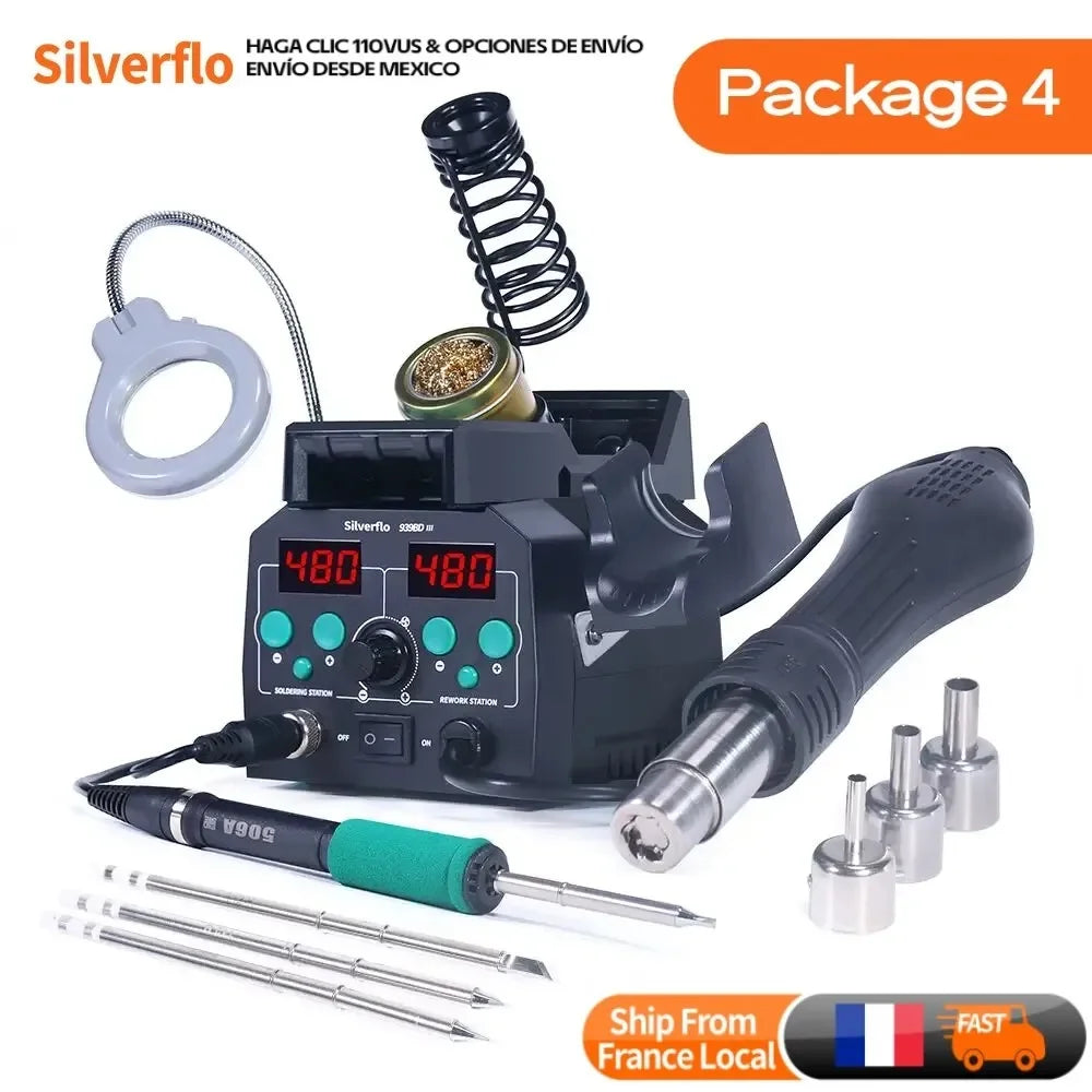 Silverflo 938BD-III Soldering Station Rapid Heating T12 Soldering Iron Hot Air Welding Station With Auto Sleep For SMD Rework