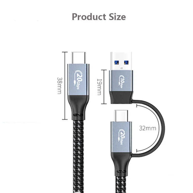 Lingable USB 3.2 GEN 2X2 Type C Cable USB-C + USB A to USB C 2 in 1 Data Sync Fast Charging Cord Line with 100W 20G 4K@60Hz