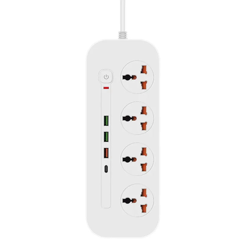 Power Strip EU UK US Plug Surge Protector Socket 2m Extension Cord with 3 USB 1 Type-C Ports 3/4 Jacks Universal Outlet for Home