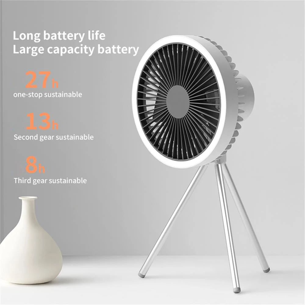 10000mAh Camping Fan Rechargeable Desktop Portable Circulator Wireless Ceiling Electric Fan with Power Bank LED Lighting Tripod - Stereotech