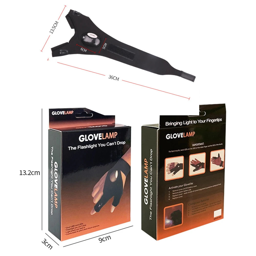 Night Light Fishing Gloves Waterproof Led Fingerless Glove for Biking Camping Hiking Survival Rescue Outdoor Tool