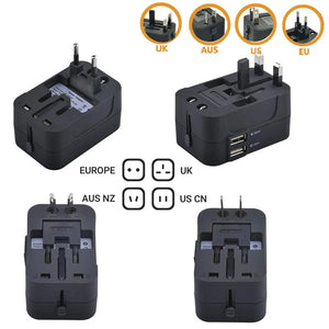 Universal 1A 2.1A Dual USB travel Adapter plug EU US AU UK Multifunction Convert Plug Adaptor Fused 2 USB Charger White Black