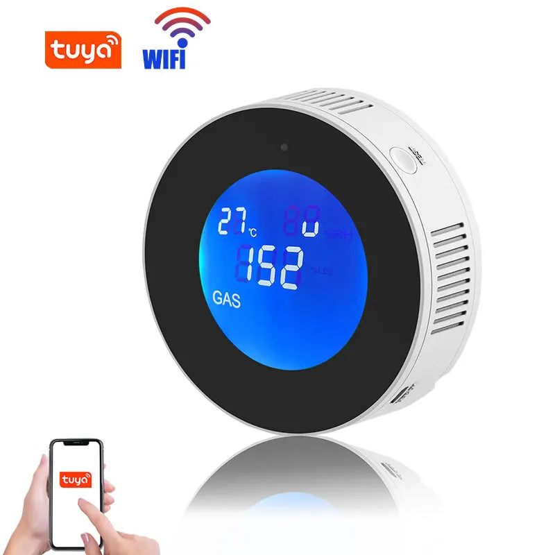 Wifi Natural Gas Sensor Tuya Smart Alarm Gas Leakage Detector Fire Security Digital LCD Temperature Display for Home Kitchen