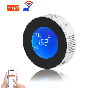 Wifi Natural Gas Sensor Tuya Smart Alarm Gas Leakage Detector Fire Security Digital LCD Temperature Display for Home Kitchen