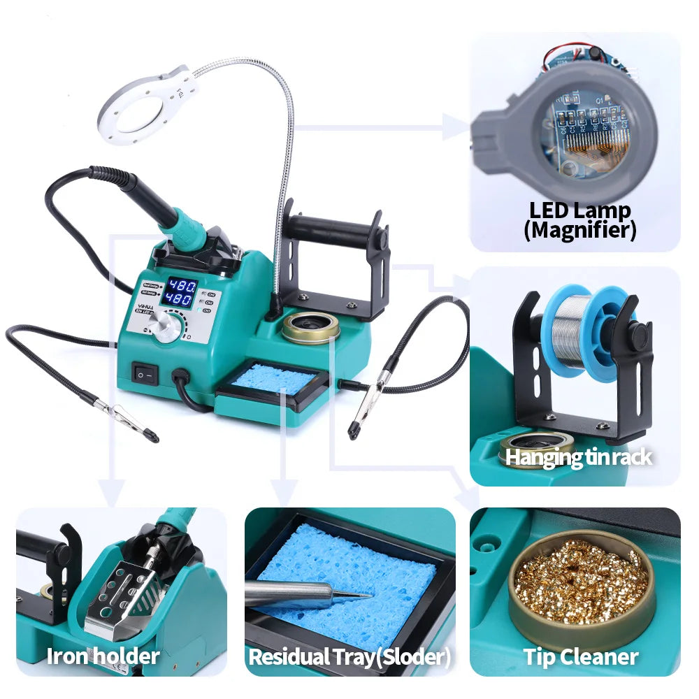 YIHUA 926LED-IV Soldering Station Soldering Iron Kit with Helping Clips Three Preset Channels Fast Heating