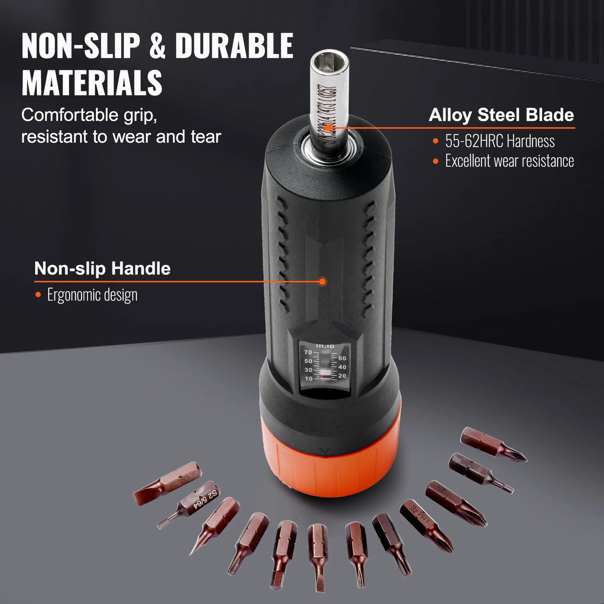 VEVOR 1/4&quot; Torque Screwdriver Drive Screwdriver Torque Wrench, Driver Bits Set with View Window 10-70 in-lbs Torque Range