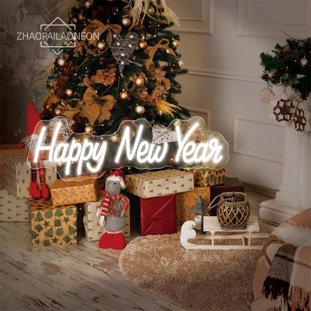 Happy New Year Neon Lights Christmas Decoration 2025 Merry Christmas Home Decoration Bedroom Neon Led Sign  Wall Decor Wedding