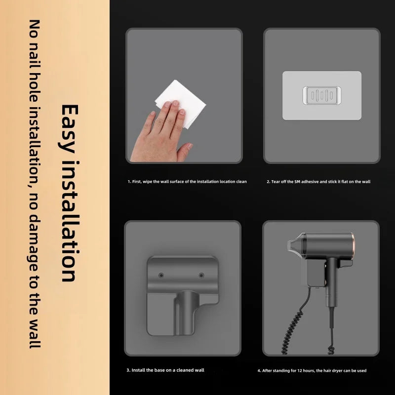 New Hotel And Hotel Hair Dryer 220V Wall Mounted High-Power Blue Light Negative Ion Hair Care Hair Dryer Without Punching Hole