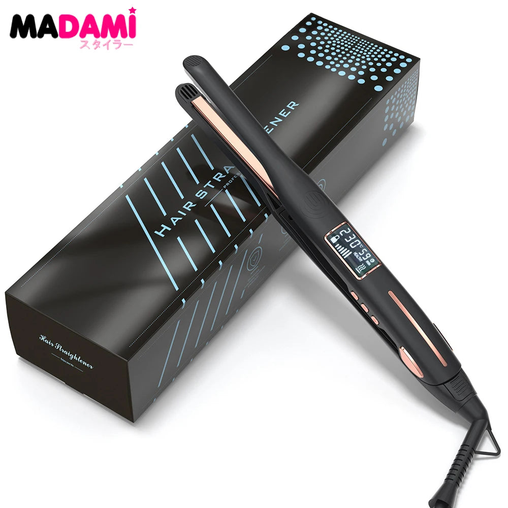 Hair Straightener Curler 450°F Professional Titanium Thinnest Plate Pencil Flat Irons For Short Hair Men&#39;s Beard Styler 100-240V