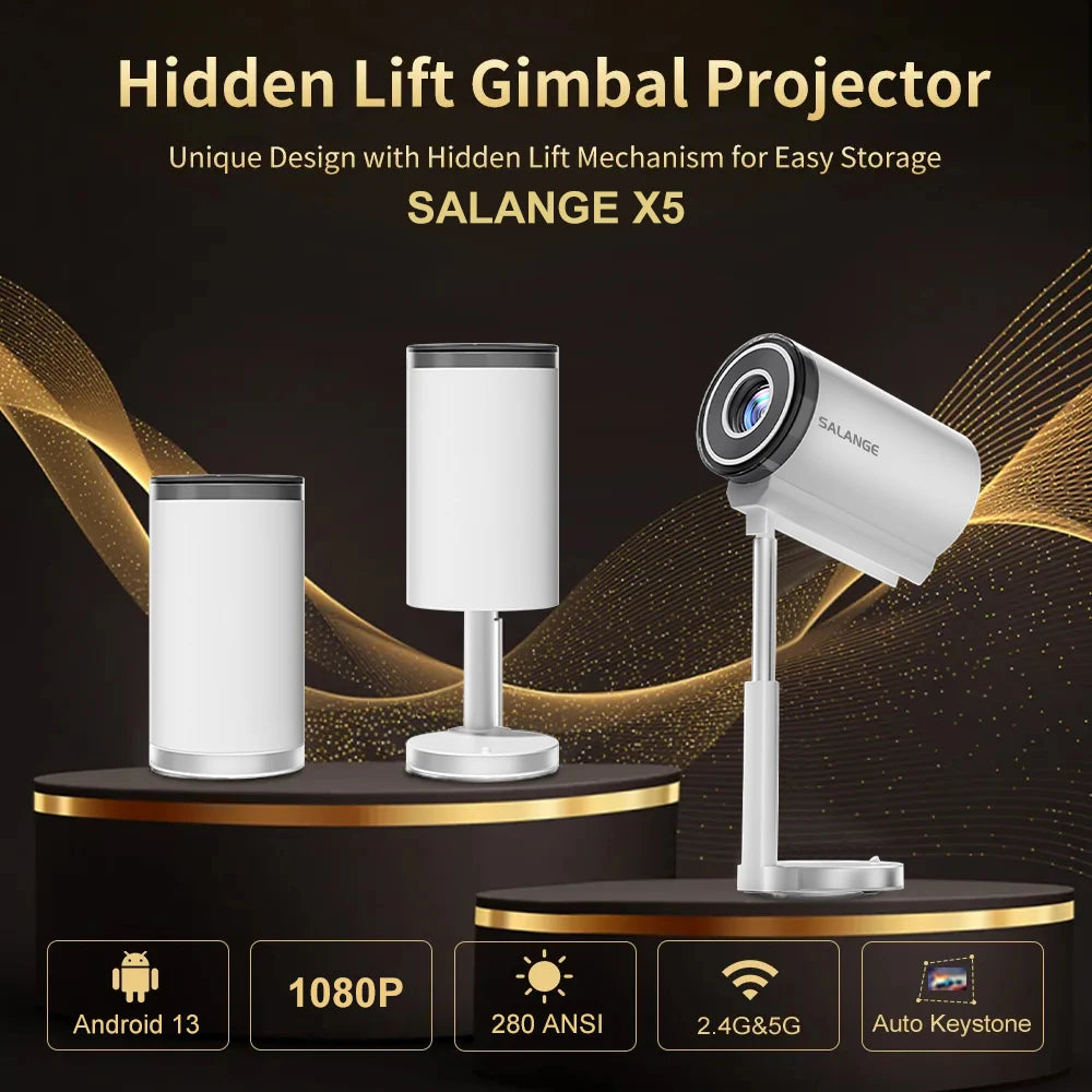 Salange X5 Projector Native 1080P HD 4K Android WiFi Bluetooth 3D Surround Sound Outdoor Office Home Theater Video Game Console