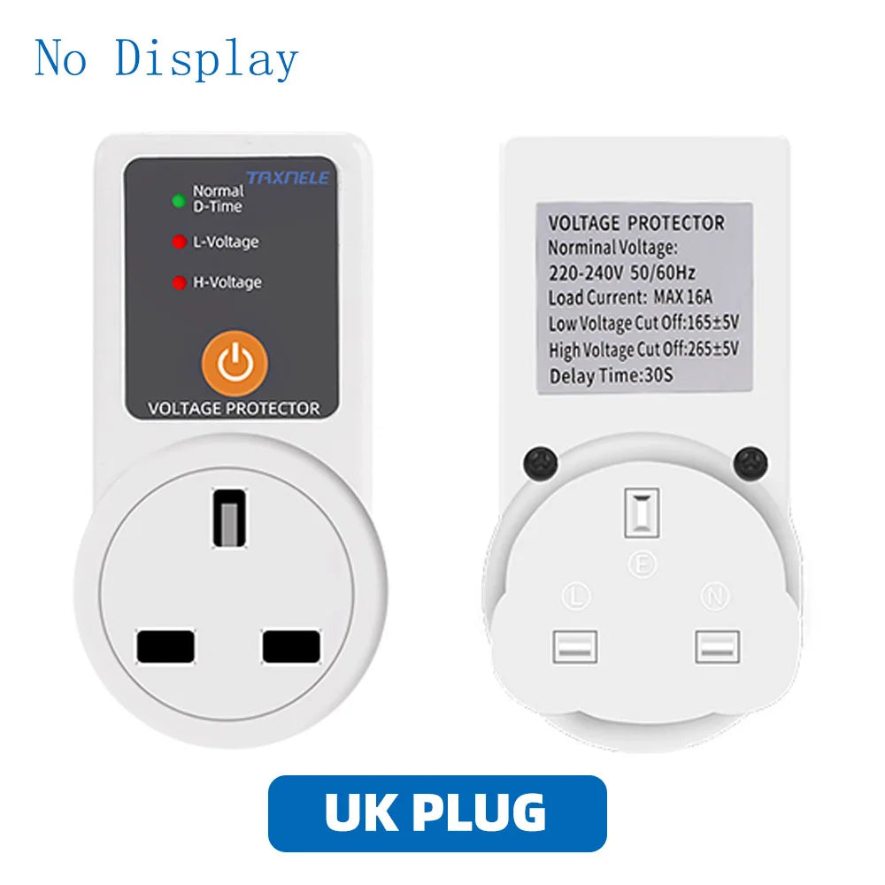 Voltage Protector Socket Automatic Universal/US/EU/UK Plug AC 220V 16A Adjustable Power Surge Voltage Safe Protector