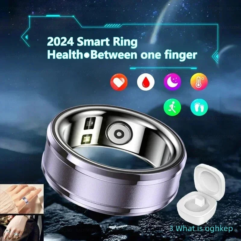 Smart Ring Multifunctional Step Health Tracker Heart Rate Blood Oxygen Monitor Waterproof Men Women Sleep Fitness Titanium Steel