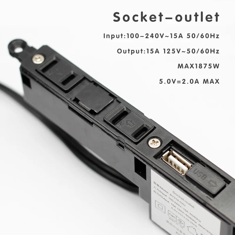 OEM 1.8M Hotel Furniture Recessed Japan 2 AC Outlets 1 USB Ports Power Strip