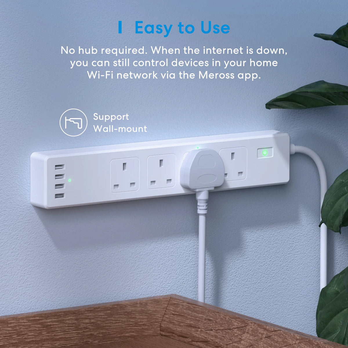 Meross HomeKit Smart Power Strip WiFi Multi Plug Extension UK Outlet with 4 Sockets 4 USB Ports Work with Siri Alexa Google Home