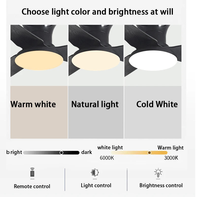 Modern Led Ceiling Fan Lights DC Motor 6 Speeds Timing Fans Low Floor Loft Remote Control Fan With Lights Bedroom Dining room - Stereotech