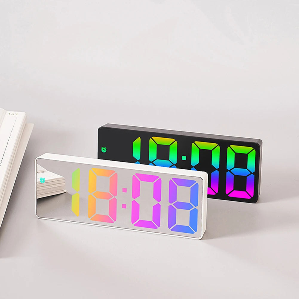 Led Electronic Bedroom Digital Alarm Clock 12/24 Hours Adjustable Brightness Colorful Big Screen Table Desk Clock Watches Decor