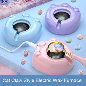 Electric Wax Furnace&Spoon Set Cute Cat Paw Shape Pot Warmer Melt Electric Heater Wax Beads Furnace Spoon Set For Wax Seal Stamp