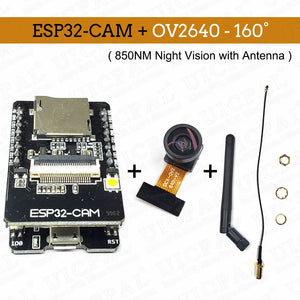OV2640 ESP32 Cam Set with DVP 24pin Camera 66 120 160 Degree 850nm Night Vision 2MP 2.4 GHz 8MB PSRAM Wireless Bluetooth Module