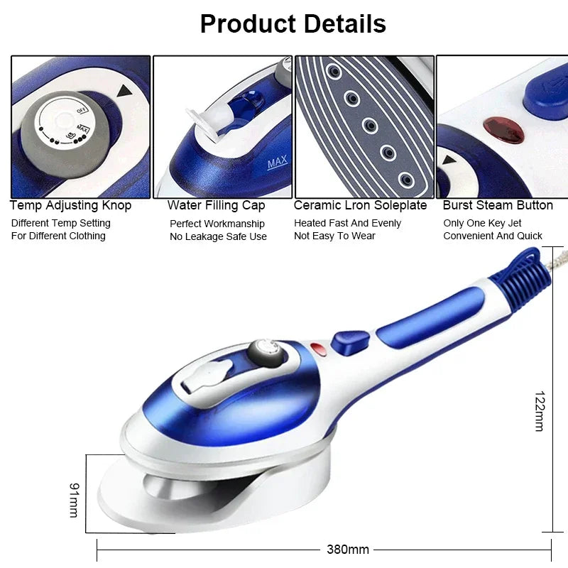 Steam Iron Handheld Garment Steamer Clothes Electric Steam Iron High Quality Portable Traveling Clothes Steamer 110V US-220V EU - Stereotech