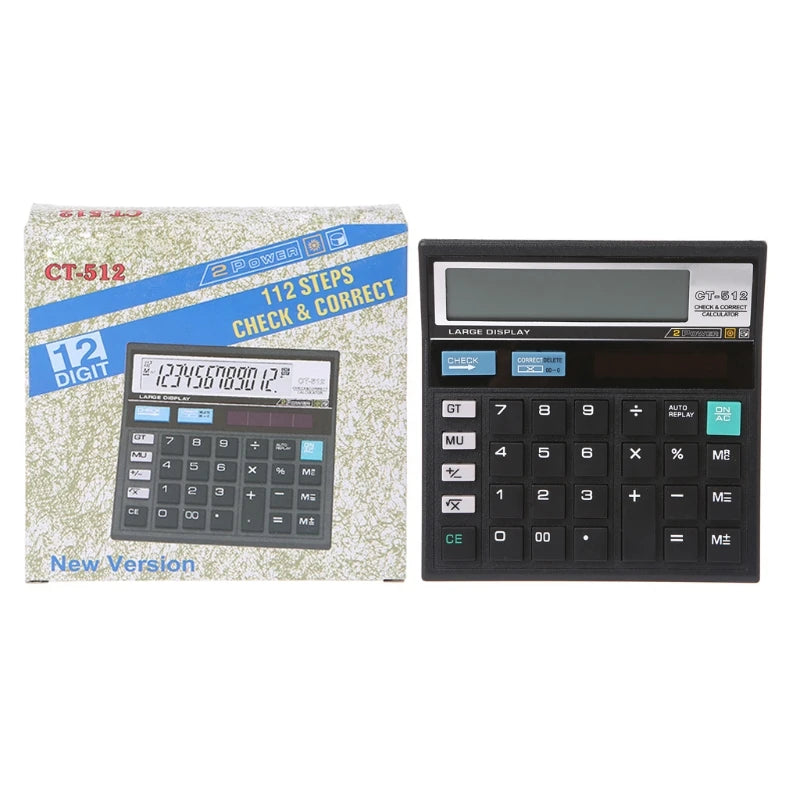12-Digit Solar Battery Dual Power Large Display Office Desktop Calculator CT-512 - Stereotech