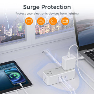 TESSAN Ultra Thin Extension Cord Power Strip with 3 USB 4 AC Adapter Mini Charging Station for Cruise Travel Office School
