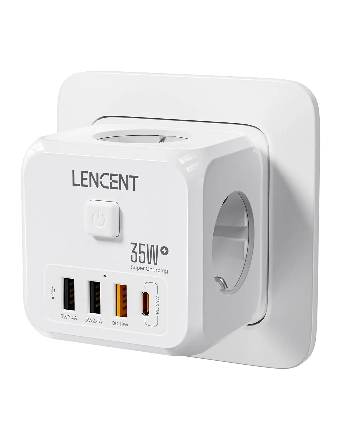 LENCENT Wall Socket Extender with 3 AC Outlets 3 USB Ports And1 Type C 7-in-1 EU Plug Charger On/Off Switch for Home
