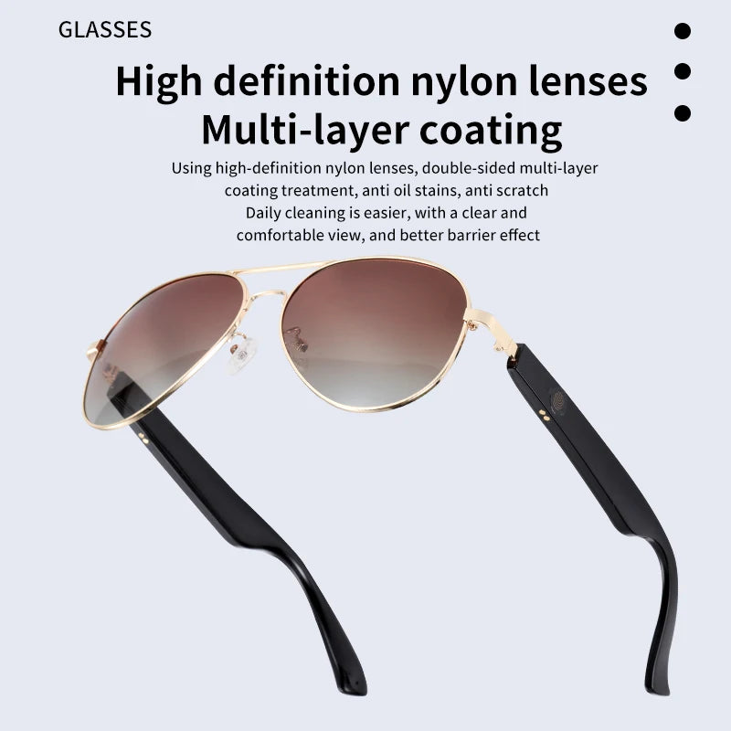 Bluetooth Sunglasses Smart Audio Glasses Nylon Lenses Dual Speakers Support Bluetooth Calls Music Eyeglasses For Men Women