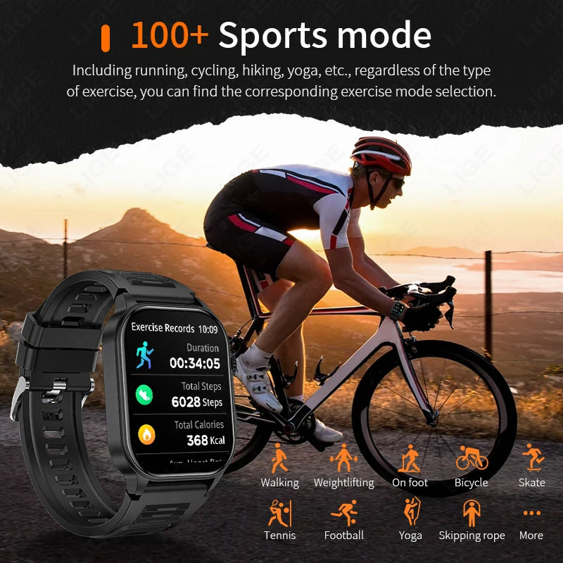 LIGE New Men Smart Watch Flashlight 2.01&quot; HD Large Screen AI Voice Bluetooth Call Sport Watches Health Monitor Smartwatch Women