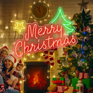 Merry Christmas Neon Sign Christmas Hat Dimmable LED Sign Night Light for Party Kids Bedroom Bar Pub Club Christmas Decor Neon