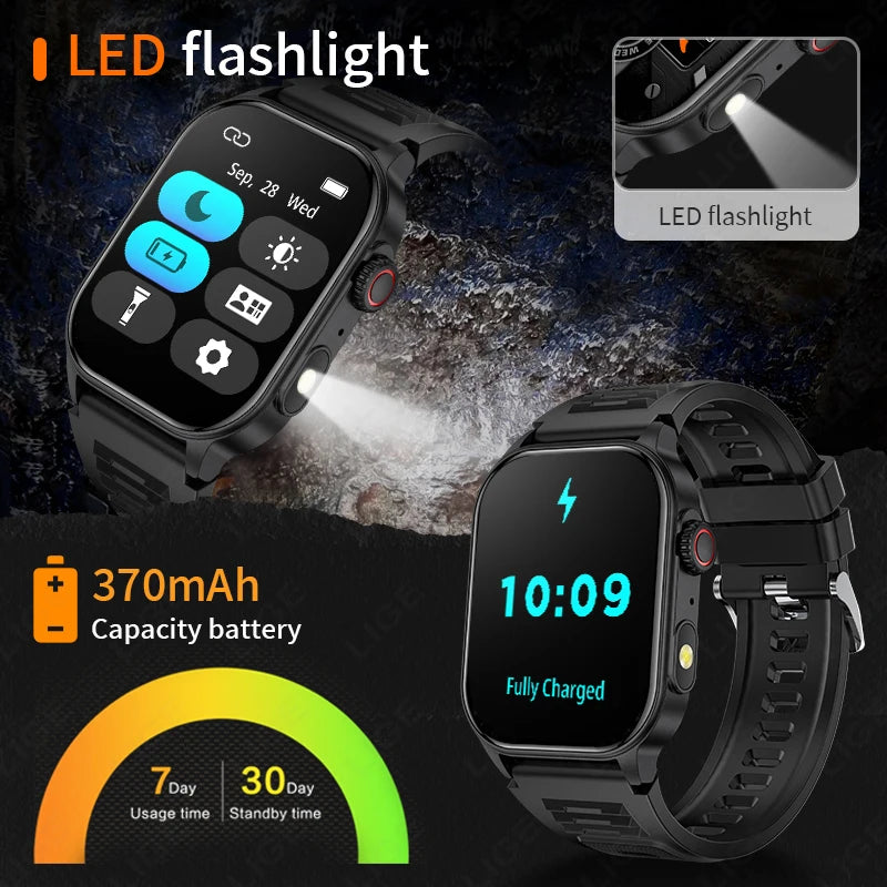 LIGE New Men Smart Watch Flashlight 2.01&quot; HD Large Screen AI Voice Bluetooth Call Sport Watches Health Monitor Smartwatch Women