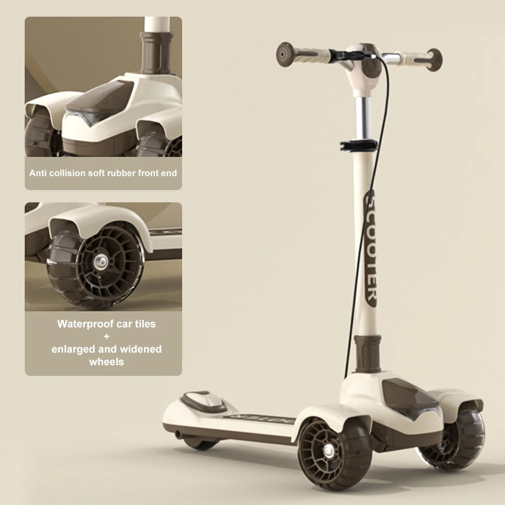 Outdoor Child&#39;s Kickboard Foldable Kick Scooter Flash Wheels Adult Kids Electric Scooter 3 Wheel Handbrake for 5-18 Years Old