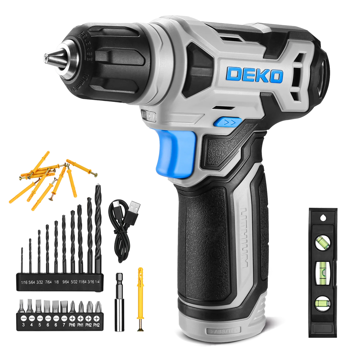 DEKO  Cordless Drill 8V Set 3/8&quot;Keyless Chuck, Wireless Mini Power Driver with Screw Set Electric Screwdriver Built-in LED