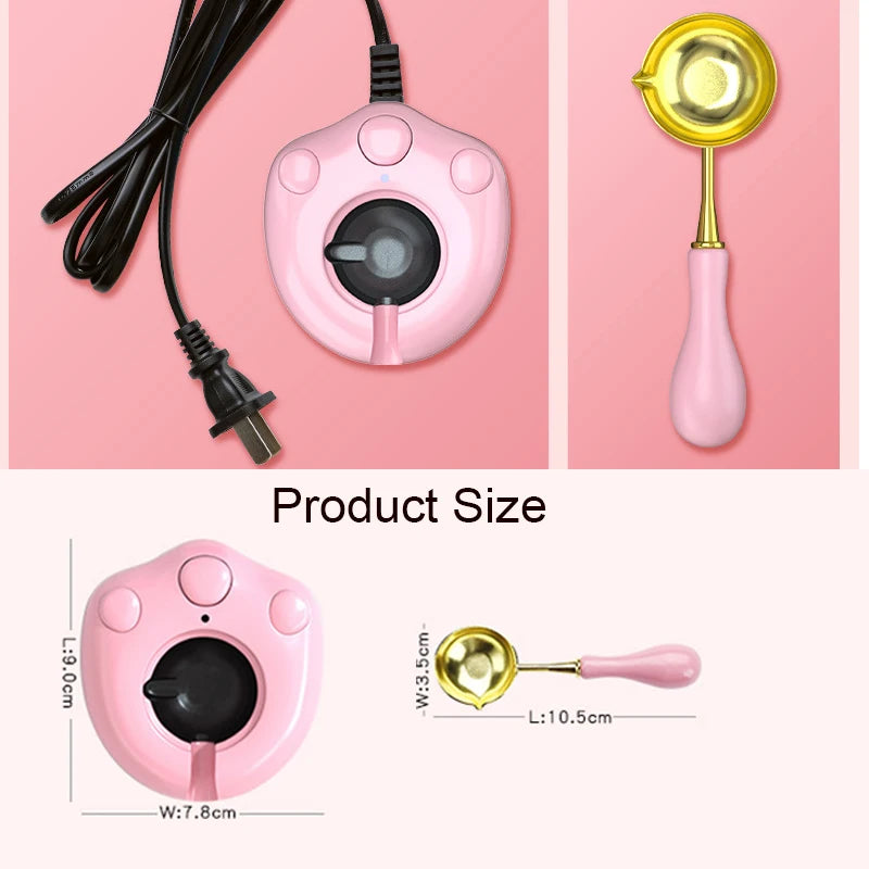 Electric Wax Furnace&amp;Spoon Set Cute Cat Paw Shape Pot Warmer Melt Electric Heater Wax Beads Furnace Spoon Set For Wax Seal Stamp