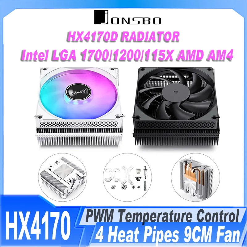 JONSBO HX4170D CPU Cooler 4 Heat Piper Down Pressure Radiator PWM Fan Low Profile ITX for Intel LGA1200 1150 1700 AMD AM4