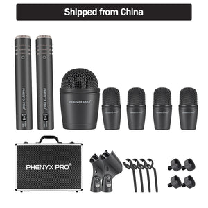 Phenyx Pro 7-Piece Drum Instrument Microphone Kit, All Metal Wired Wire microphone instrumentfor Bass/Tom/Snare/Hi-hat Cymbals