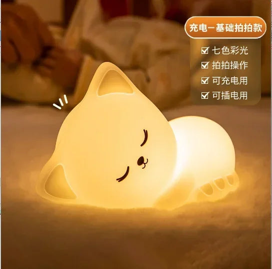 Cute LED Night  Touch Sensor Cartoon Kid&#39;s Nightlights Silicone Child Holiday Christmas Gift Bedside Lamp Bedroom Decor