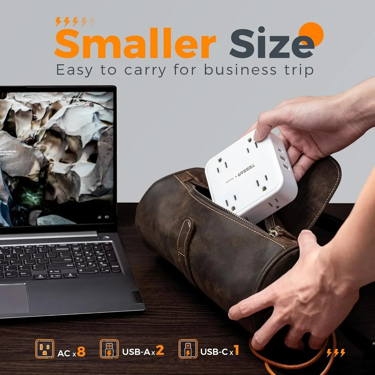 TESSAN Ultra Thin Flat Power Strip Plug with 8 Outlets 3 USB Multi Outlet Surge Protector with 5FT 10FT Extension Cable