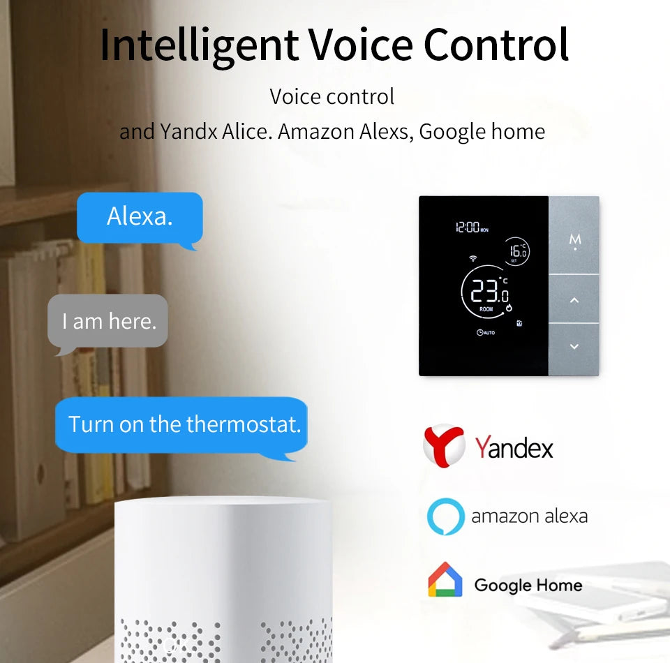 YJ508 Wifi Intelligent Heating Thermostat Touch Display Voice Control AlexaTuya Alice/Electric/Water Surface Temperature Control