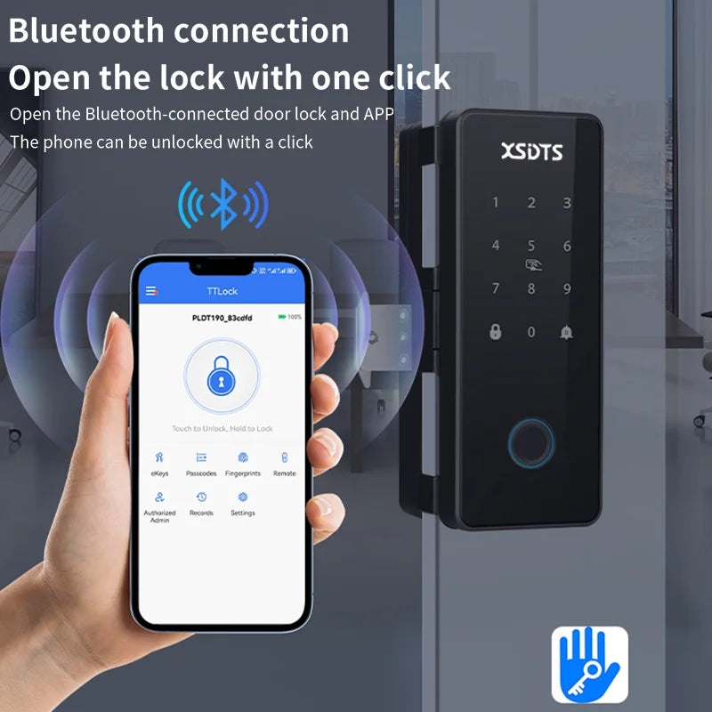 Glass Door Smart Lock TT-Lock Bluetooth Biometric Fingerprint Password Card Electronic Digital Lock office business departments