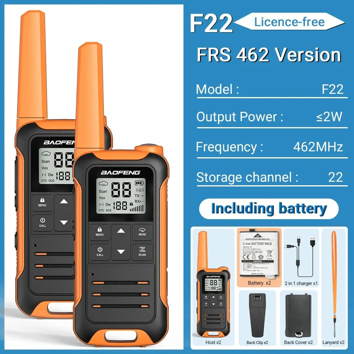 2PCS Baofeng F22 PMR FRS Mini Walkie Talkie Waterproof Type-C Licence-free NOAA Portable Two Way Ham Radio for Hunting