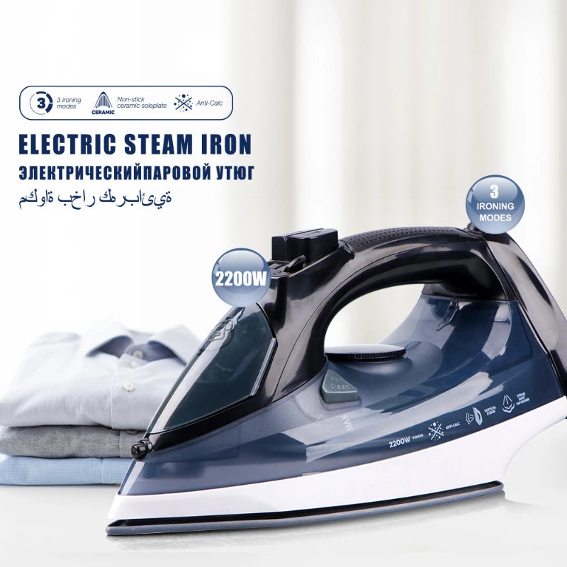 Steam iron hand-held hanging electric with cord for wet and dry use 2200W Portable Clothes Pressing Laundry Appliances Household - Stereotech