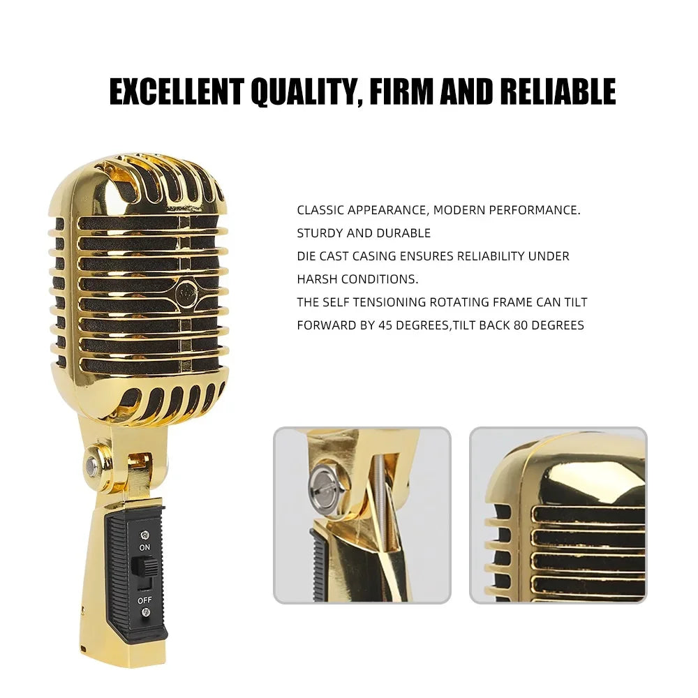 Dynamic Microphone Vintage Portable Bar Stage Performance KTV Karaokes Speech Mic Home Electric Accessories Singer - Stereotech